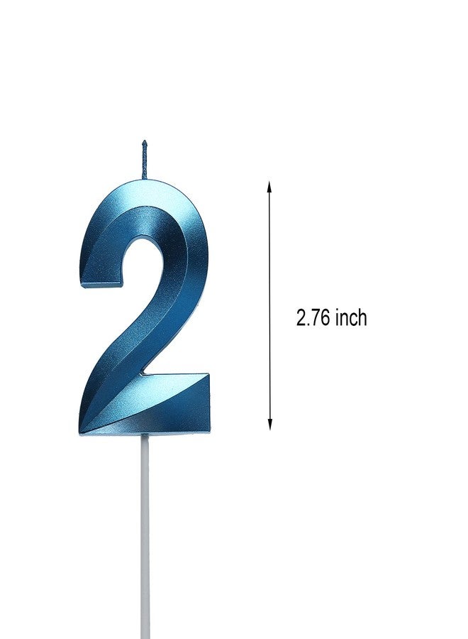 Qj-solar شمعتان أزرقتان لعيد الميلاد، مقاس 2.76 بوصة، زينة كعكة ثلاثية الأبعاد على شكل الرقم 2، مناسبة لأعياد الميلاد من 21 إلى 29. - Image 2